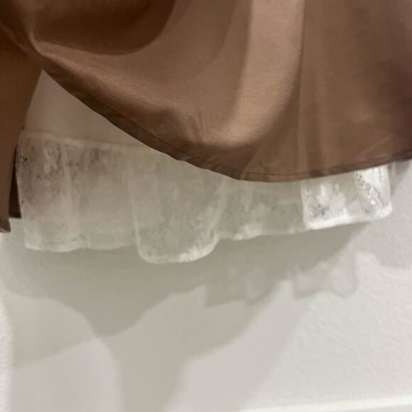 Brown A-Line Maxi Skirt Elastic Waist Lace Trim D-Ring Detail Women’s Small - Picture 5 of 11